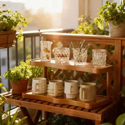 Estante de exhibición de 2 niveles, soporte de fragancia pequeño multiusos rústico, portavasos, soporte de Perfume escalonado para figuras, sala de estar y dormitorio