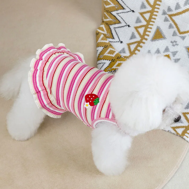 Vestido veraniego a rayas con capucha para perros pequeños - imagen 2