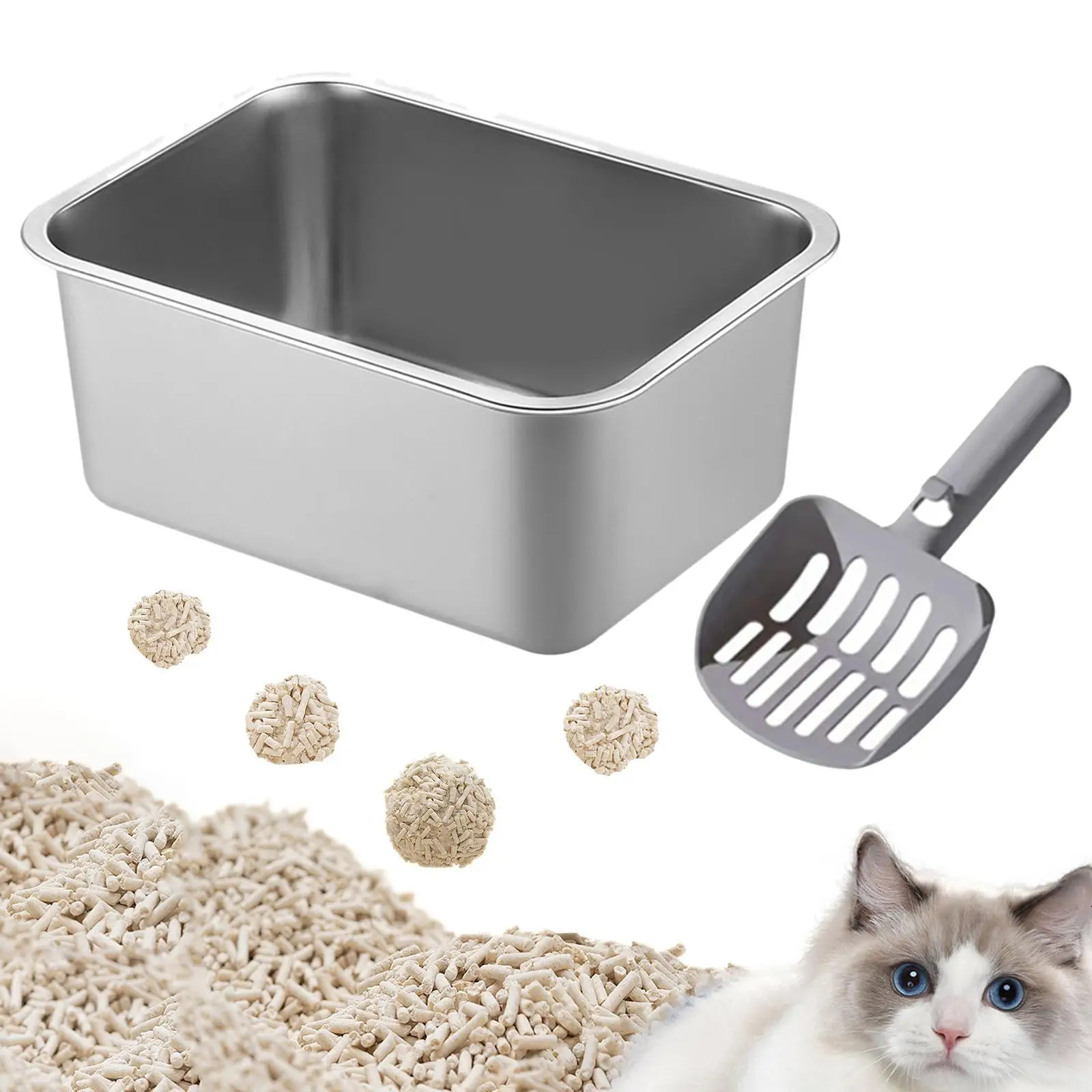 Open Top Pet Cat Litter Box Stainless Steel Pet Bedpan for Bunny Kitten Cat