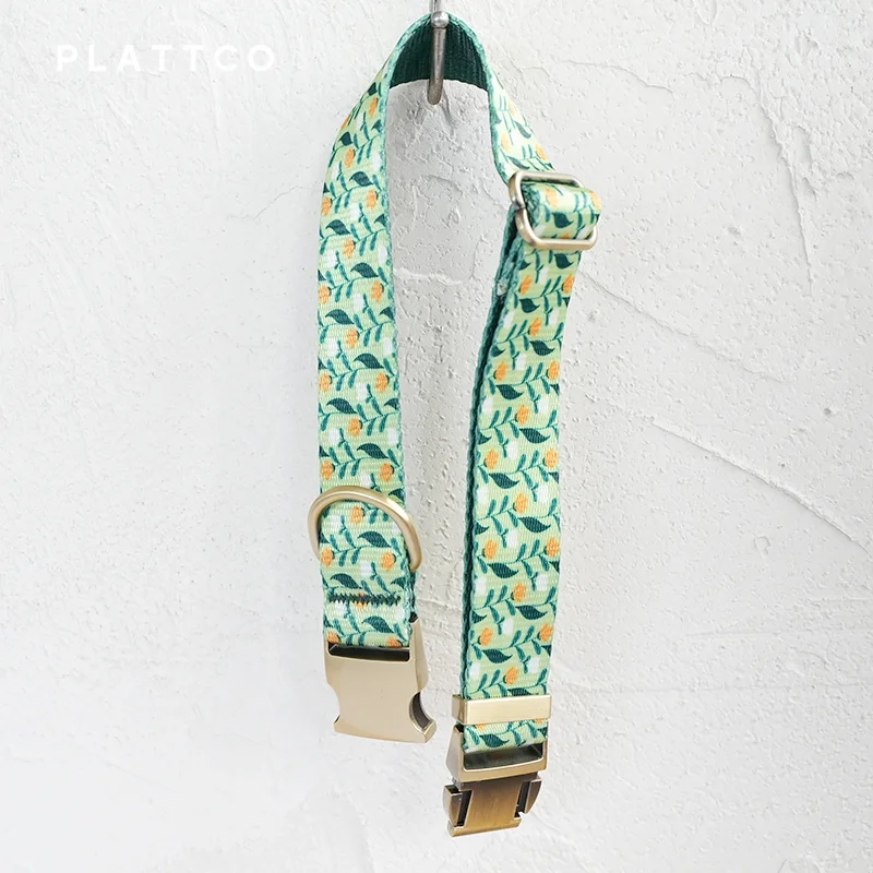 PLATTCO collar de perro de diseño único, estampado de campo de flores con hebilla de bronce de alta calidad, 5 tamaños, PDC342Br - imagen 2