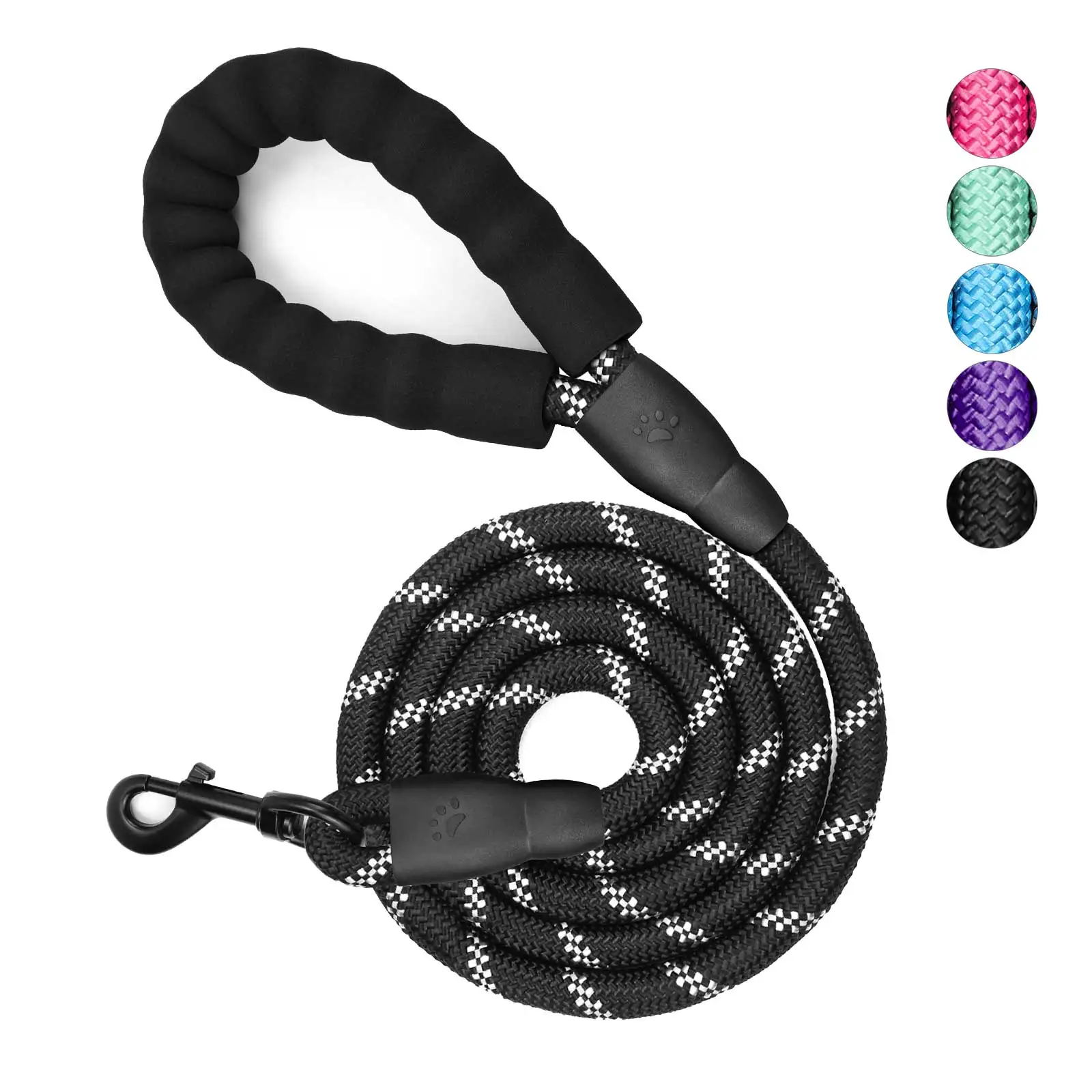 Correa para perro con mango acolchado suave, cuerda altamente reflectante para caminar de noche, hebilla de Metal giratoria de 360 grados sin enredos,