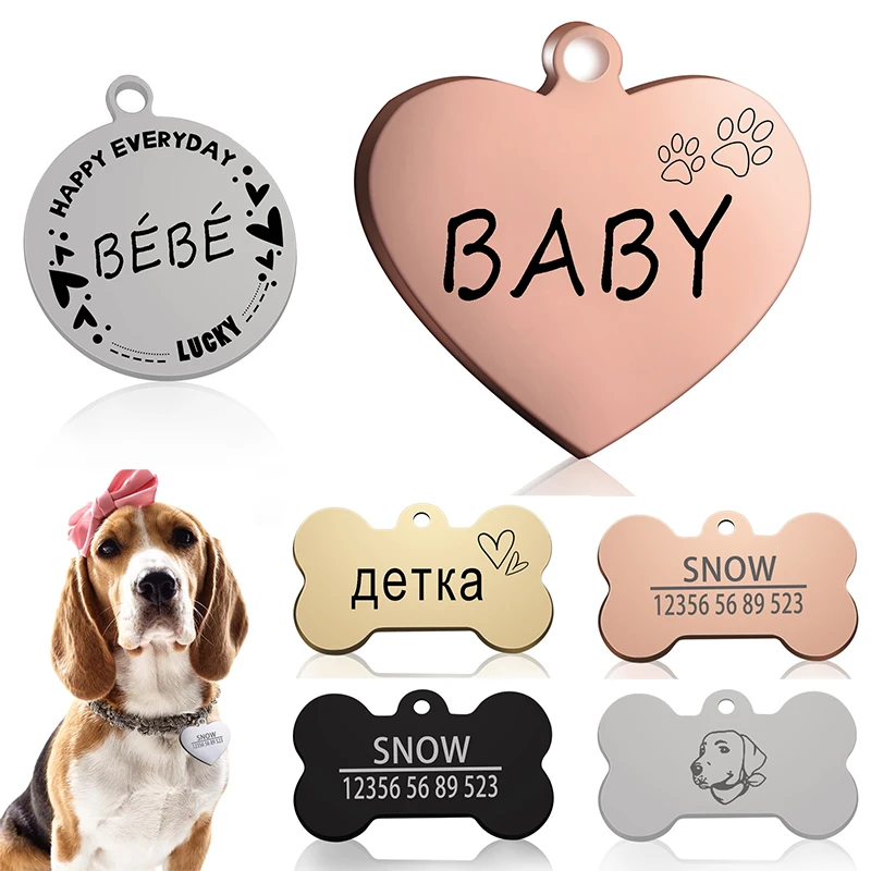 Etiqueta de identificación personalizada para perro y gato, Collar grabado personalizado para mascota, colgante con nombre, llavero de hueso, Collar, accesorio para cachorro, triangulación de envíos
