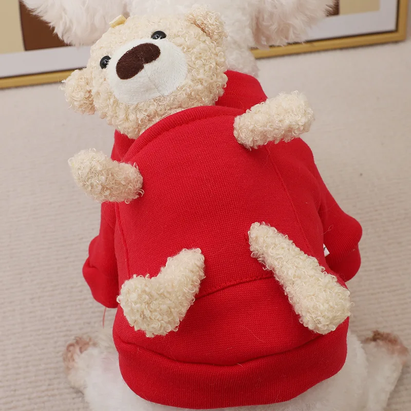 Pet Dog Cute Bear Hoodie Spring and Autumn Teddy Small Dog Pet Winter Plush Warm Two Leg Clothes Puppy Clothes - imagen 3