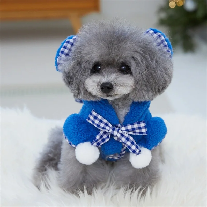 Lindo abrigo de felpa de Navidad para mascotas Otoño/Invierno, Sudadera con capucha de peluche de doble cara, capa bonita, ropa para cachorros, ropa para perros pequeños - imagen 5