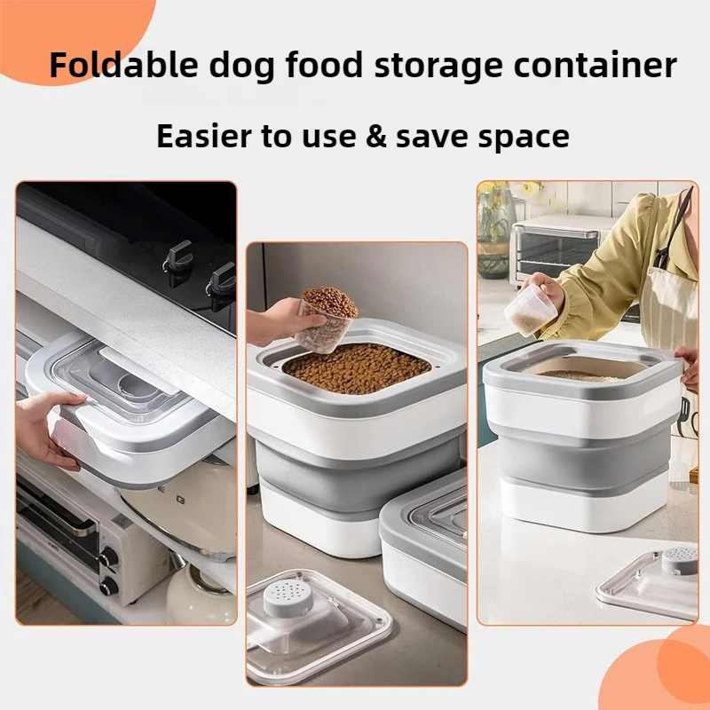 Contenedor de comida para perros grande, cubo plegable para almacenamiento de alimentos para cachorros, rueda para perros, almacenamiento de golosinas, mascotas, cajas de comida seca apilables para animales - imagen 4