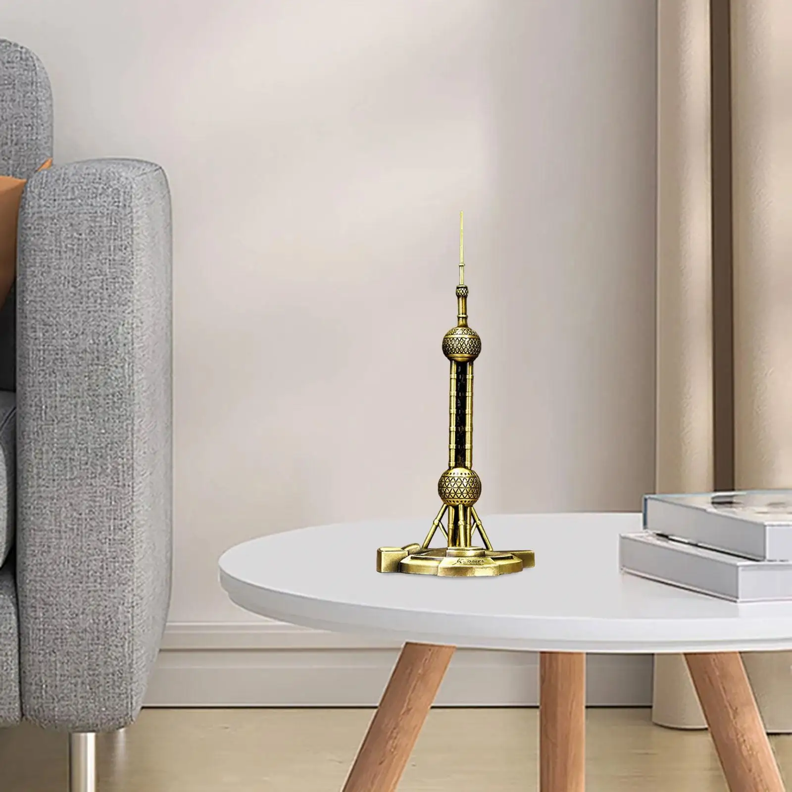 Oriental Pearl Statue Building Model 3D Ornament Metal Landmark Figurine Travel Souvenir for Walkway Desktop Book Shelf