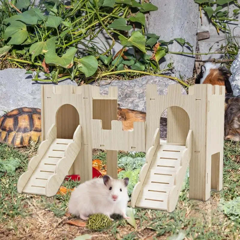 Casas de hámster y escondite, casa de hámster de madera, refugio de hámster, casa de conejillo de indias con escalera de escalada, cabaña de hámster para - imagen 4