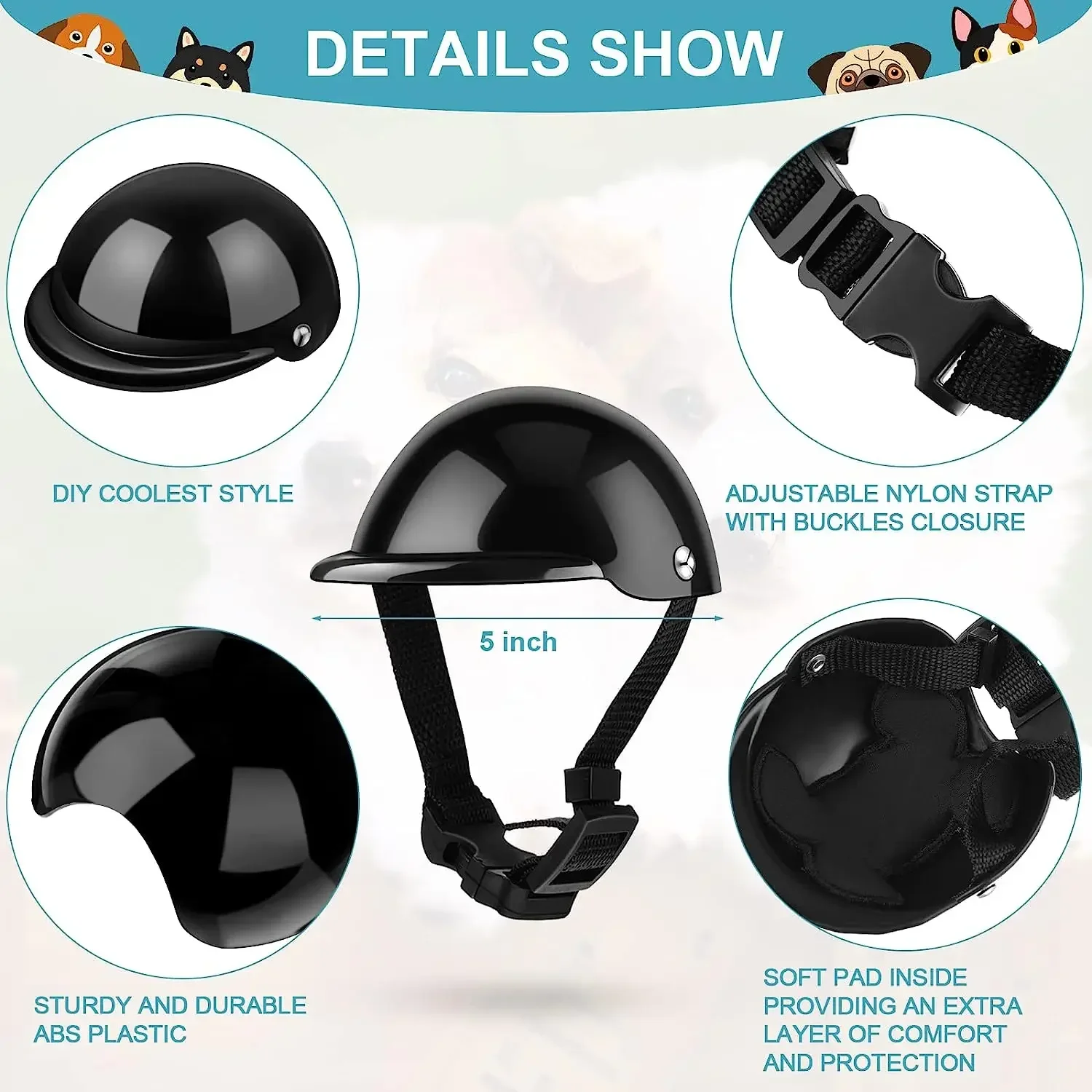 Juego de gafas de sol y casco para mascotas, protección contra el polvo, el viento y los rayos UV, casco y gafas ajustables para perros, casco de motocicleta para perros - imagen 2