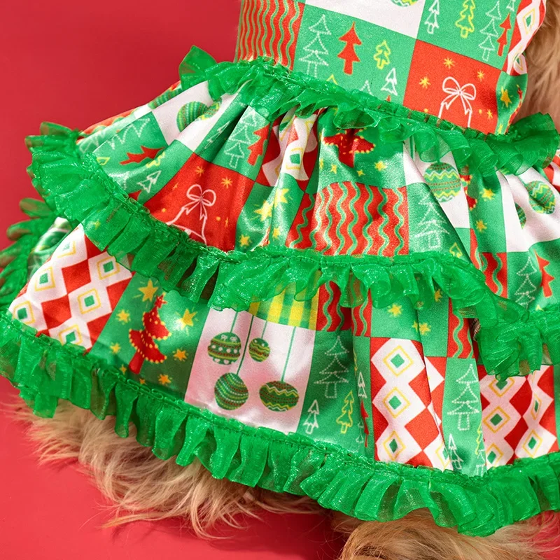Traje festivo de Navidad para mascotas, vestido para perros en capas con árbol de Navidad para perros pequeños y medianos, - imagen 5