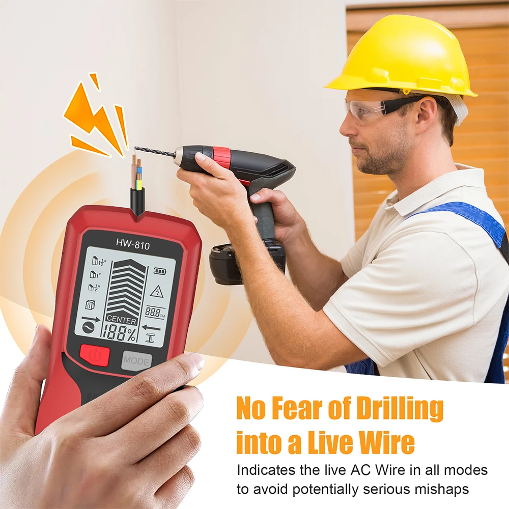 2025 Detector de Metales de mano 6 en 1 buscador de pernos de pared tubos de madera multifunción probador de profundidad de Metal de alambre de CA escáner de pared LCD HW-810 - imagen 3