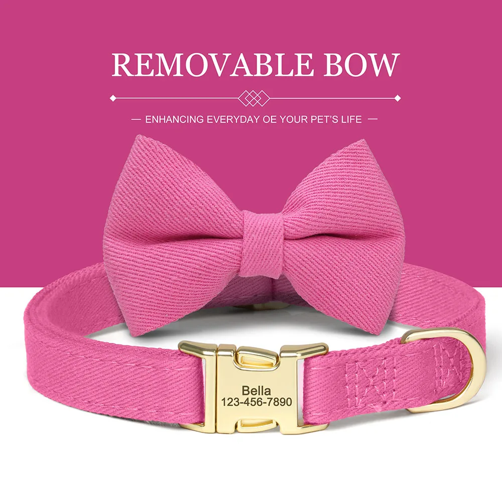 Collar de perro personalizado, pajarita bonita, collares de nailon para perro, Collar con hebilla para mascotas con grabado gratis para perros pequeños y medianos, accesorio con lazo - imagen 3