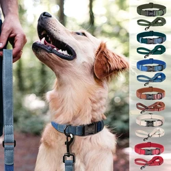 Conjunto de correa de Collar de perro Retro, collares de nailon personalizados para perros con cuerda de plomo para caminar, Collar ajustable para mascotas para perros pequeños y grandes, duradero