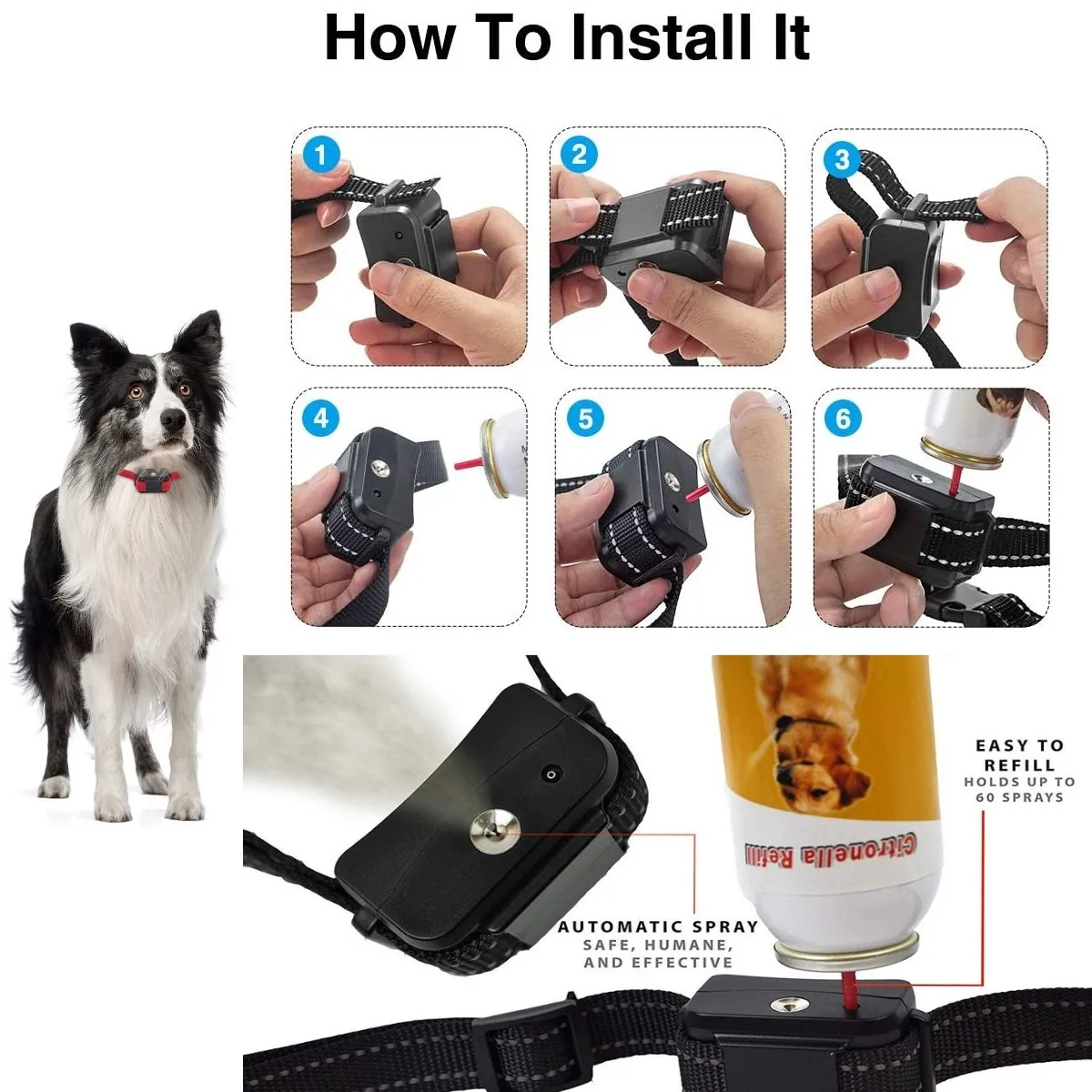 Collar de entrenamiento en aerosol para perros y mascotas, Collar antiladridos resistente al agua recargable, sin golpes, entrenamiento para detener la corteza humana con botella pulverizadora - imagen 4