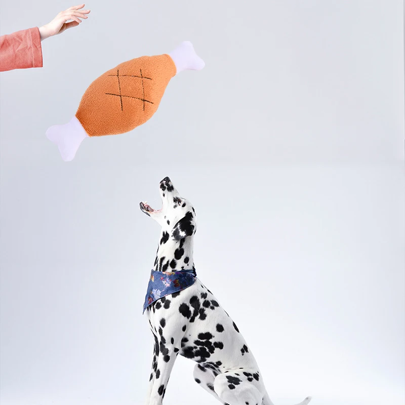 Juguete de peluche de pierna de pollo de doble hueso, mordida suave y duradera, suministros de entrenamiento interactivo para mascotas, juguetes para morder perros y gatos - imagen 3
