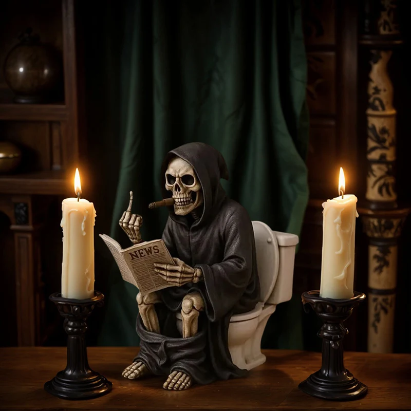 Estatua de la muerte del inodoro del dedo medio, adornos de resina para decoración de jardín y oficina, estatuilla de la muerte, adornos artesanales, decoraciones de Halloween