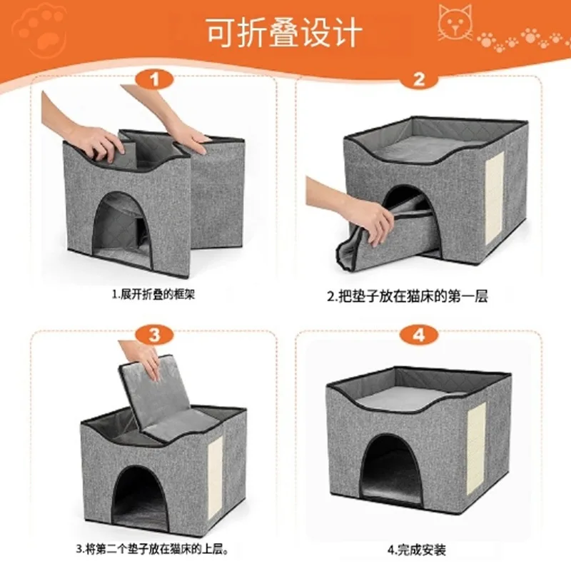 Cama multifuncional para gato con rascador de sisal y cueva plegable - imagen 2