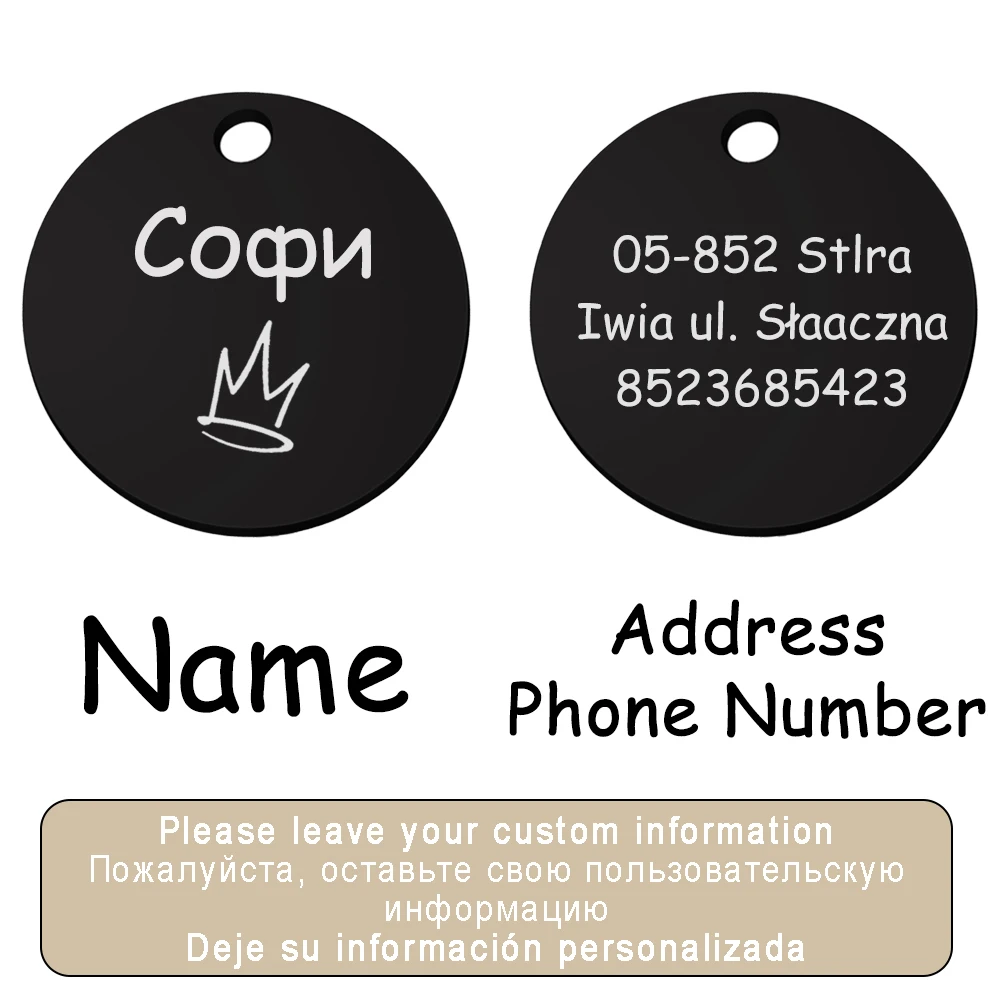Collar personalizado con nombre de perro y gato, accesorios circulares, etiqueta de identificación grabada personalizada, Collar, cadena, suministros para productos para perros - imagen 3