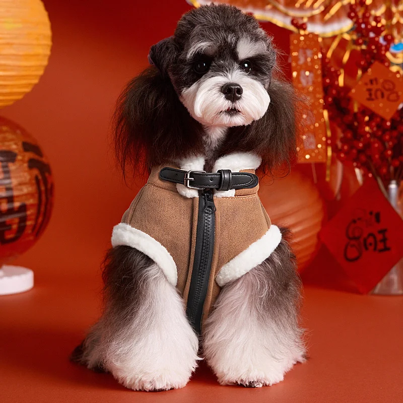 Ropa para perros Otoño Invierno productos para mascotas para perros pequeños chaleco de gamuza mantiene el calor grueso a prueba de viento accesorios de chaqueta de lana para perros - imagen 2