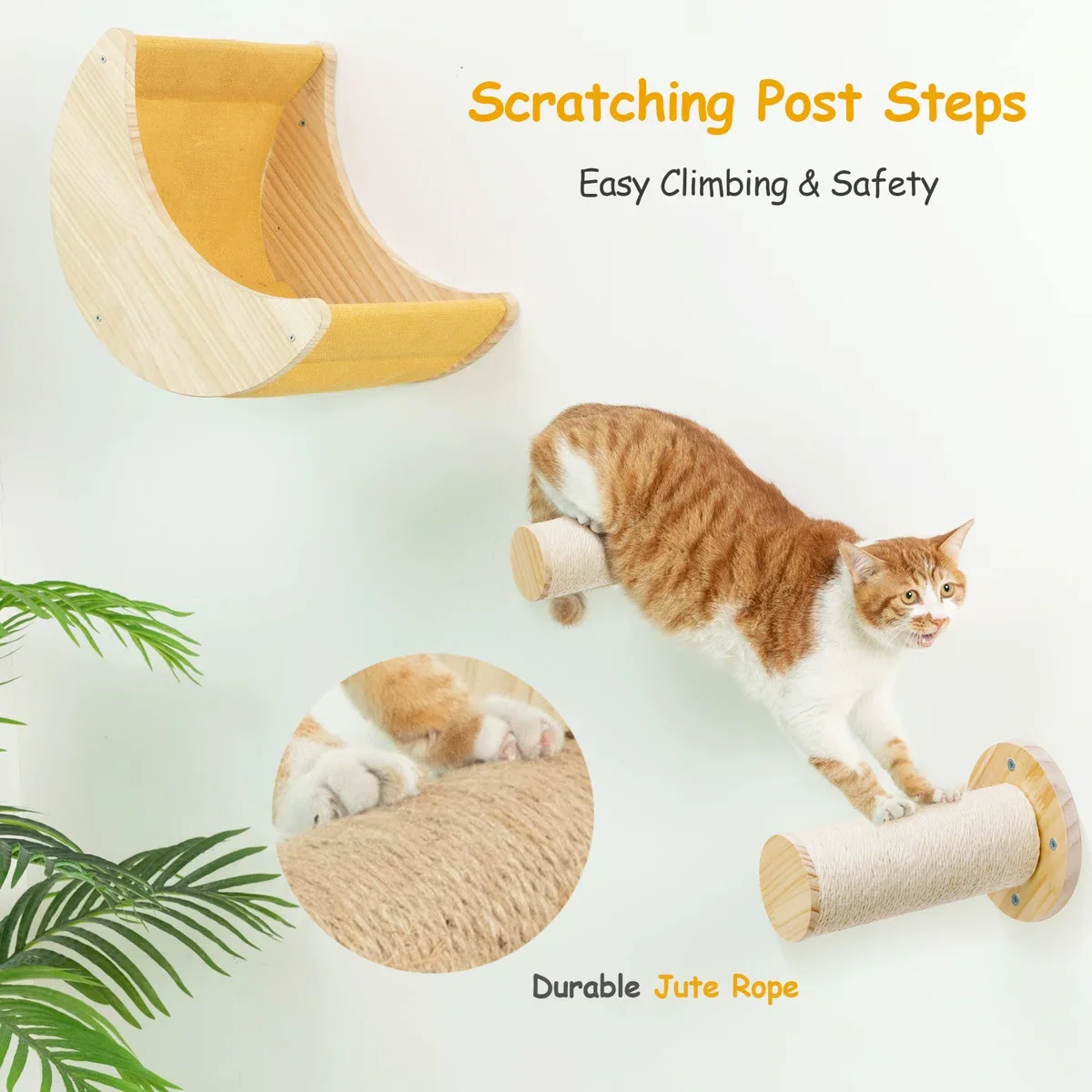 Cama para gatos montada en la pared en forma de luna para gatitos para descansar y jugar, poste rascador con hamaca colgante y cama para gatos - imagen 3