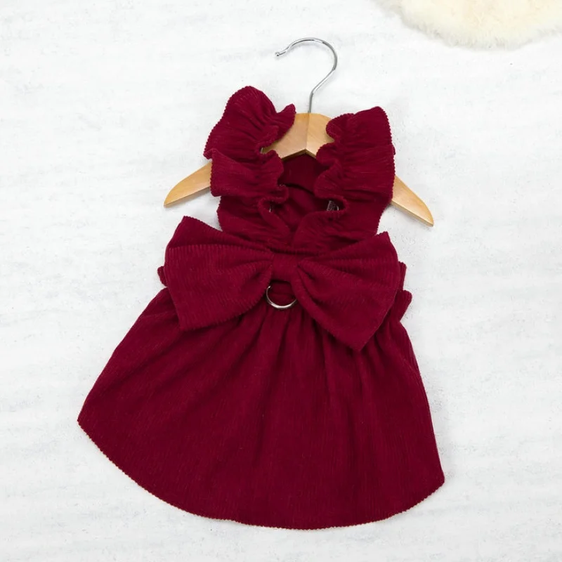 Ropa para perros y gatos: Vestido de pana elegante con lazo