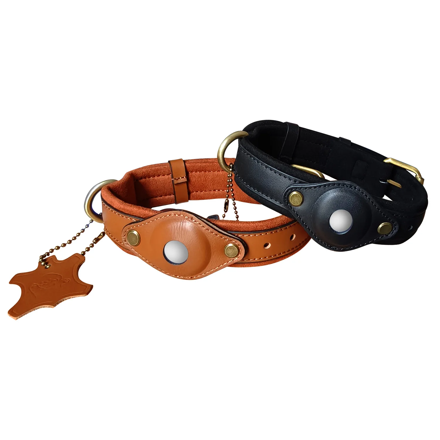 Collar de cuero acolchado para perros con soporte AirTag - imagen 2