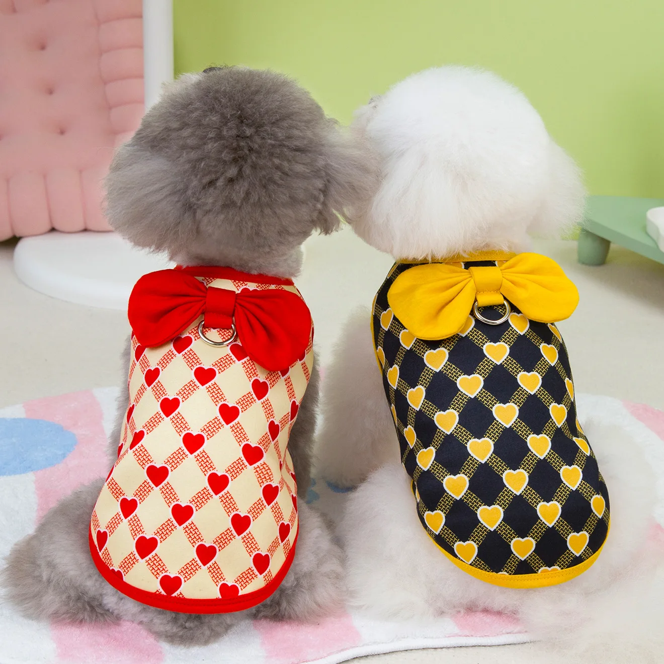 Dog Shirts with Love Pattern Super Big Bowknot ,Small Dogs Clothes Puppy Vest Gift for Dog Valentine's Mother Day Apparel Shirt - imagen 2