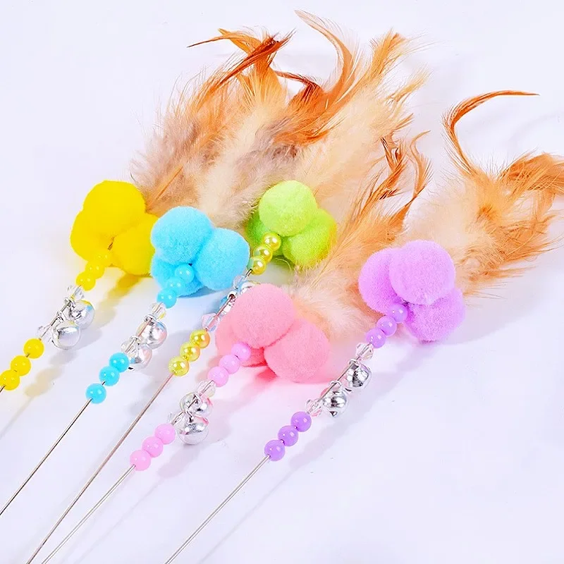 Juguete para gatos, juguetes interactivos de plumas para gatos, palo de bola de lana, juguetes para gatos, mango de alambre de acero, juguete para gatos con campana - imagen 2