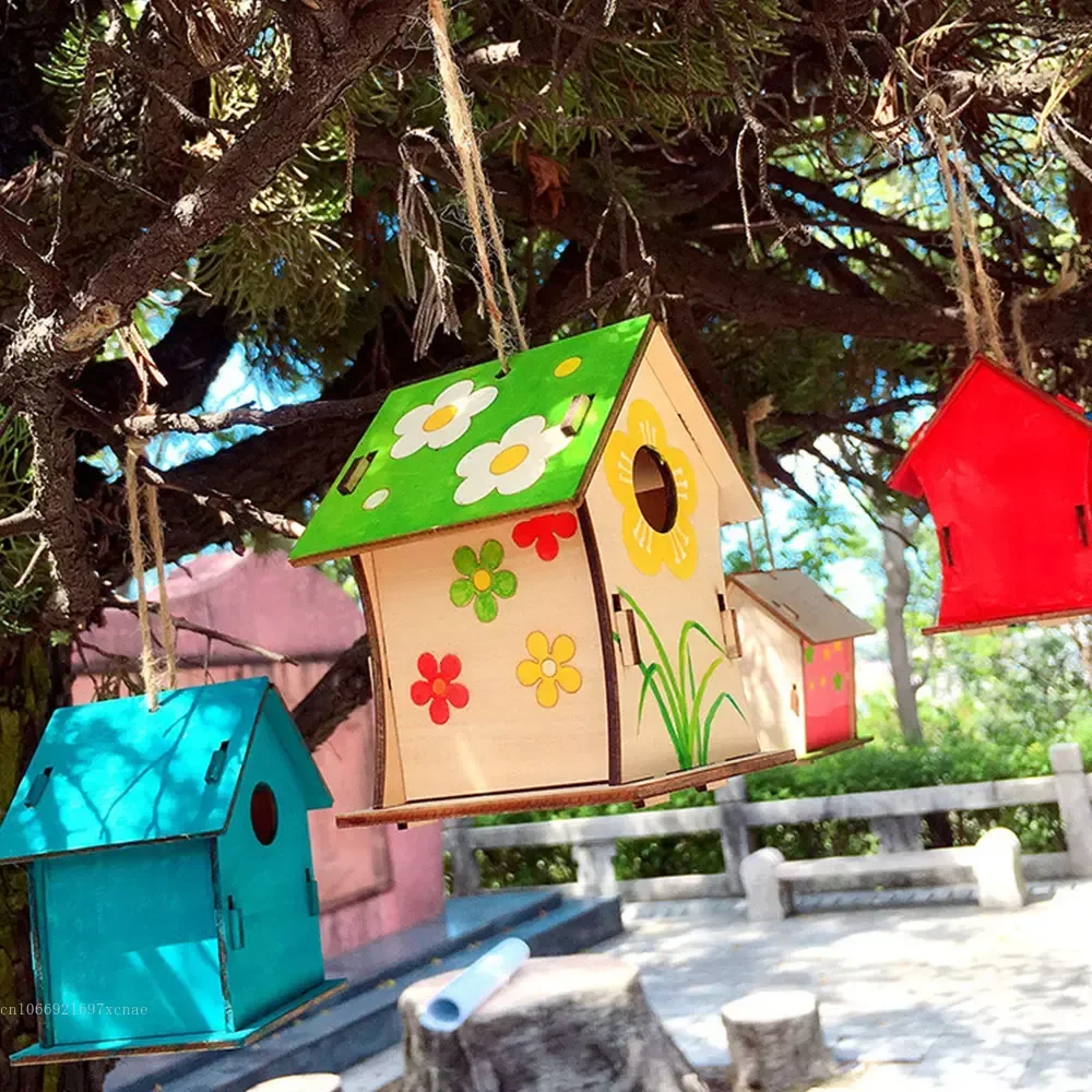 Kits coloridos de casa de pájaros de madera DIY para niños, manualidades, pintura, cultivo de capacidad manual, accesorios para pájaros - imagen 4
