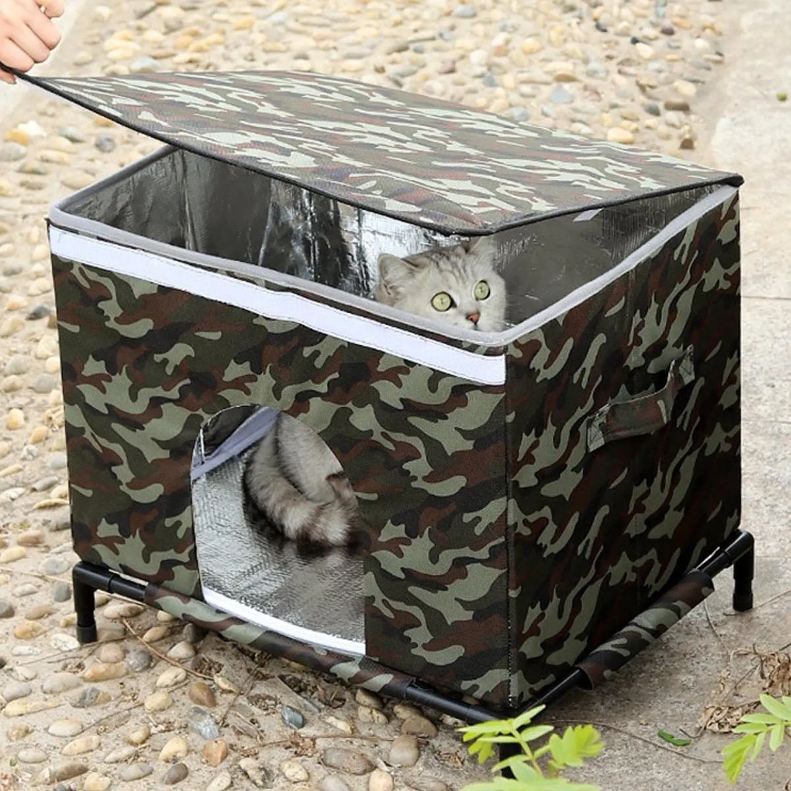 Outdoor Cat House Elevated Feet with Handle for Winter,Cat Bed Cave Waterproof Versatile Gifts Cube Cat Shelter for Barn