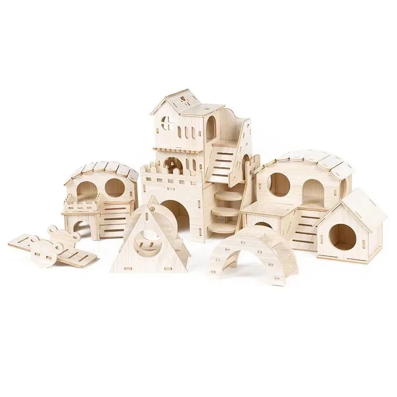 Casa para hámsteres enanos resistentes de conejillo de indias, juguete inofensivo para mascotas, hámster de madera maciza, casa de juego divertida, jaula para conejillo de indias, jaula para hámster