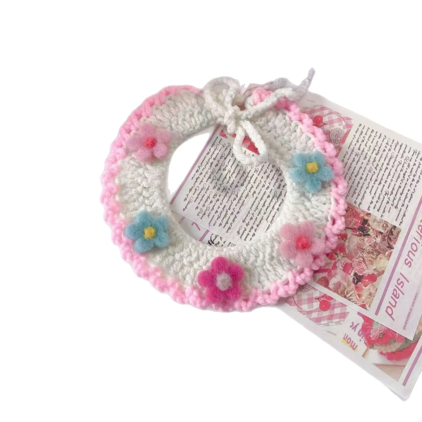 Collar de punto hecho a mano para perros y gatos, bufanda de lana con flores para las cuatro estaciones, bufanda de encaje, Collar de peluche, accesorios para perros pequeños - imagen 5