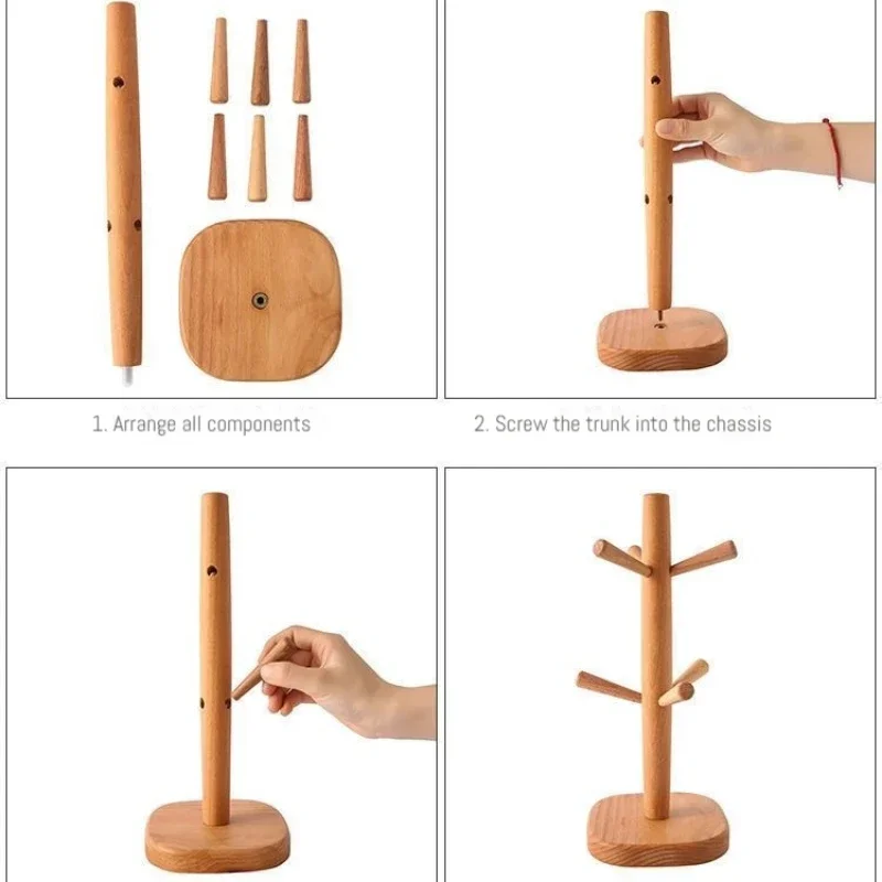 Estante de exhibición colgante para tazas de madera con 6 ganchos, estante para vasos, estante de madera con forma de árbol, soporte para almacenamiento de tazas de café y té, soporte para vasos - imagen 3