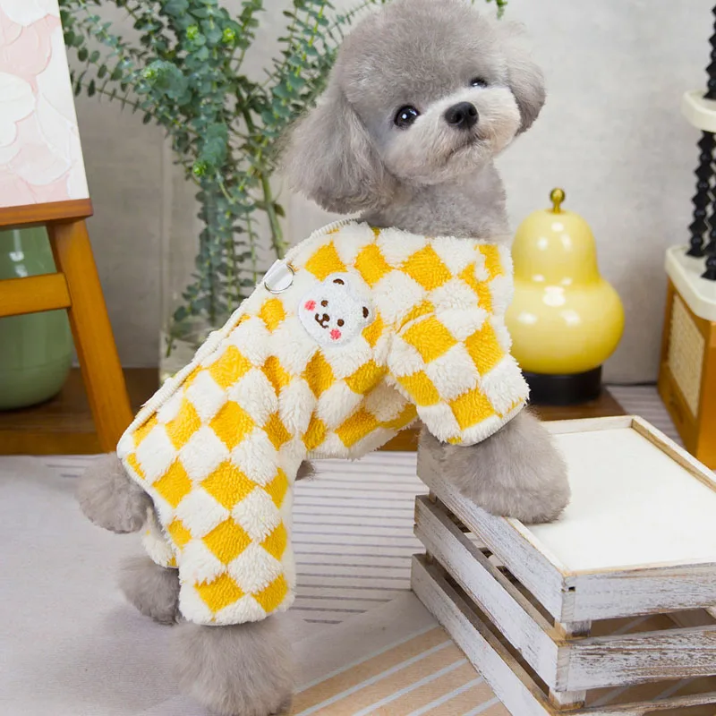 Ropa de lana para perros, mono cálido de invierno para mascotas, pijamas de 4 patas con anillo en D, traje para perros pequeños y medianos, monos para cachorros Chihuahua XL - imagen 5