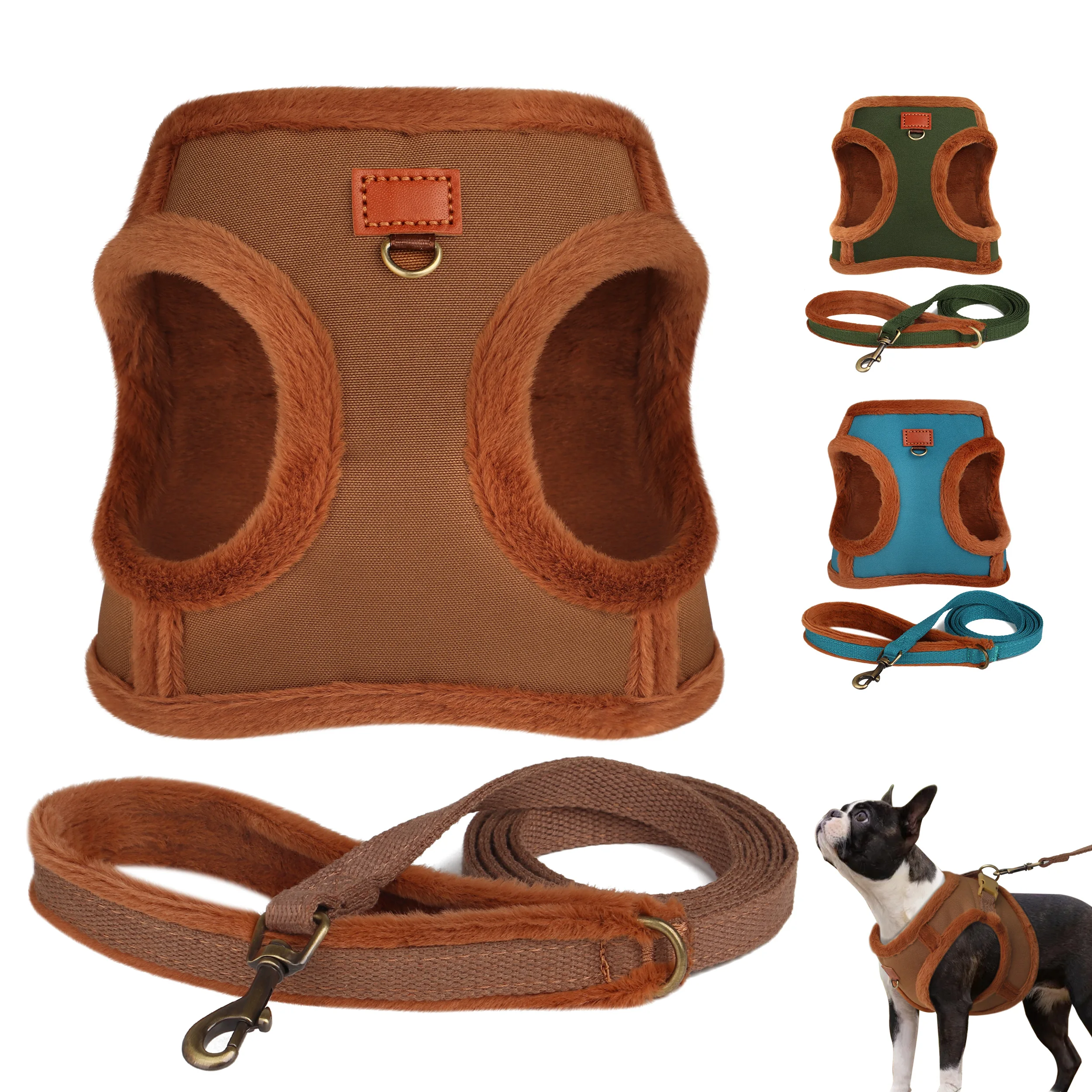 Conjunto de arnés y correa para perros de invierno, chaleco acolchado de piel cálida para perros, arnés con cuerda de plomo para caminar para perros, Chihuahua, perros pequeños y medianos