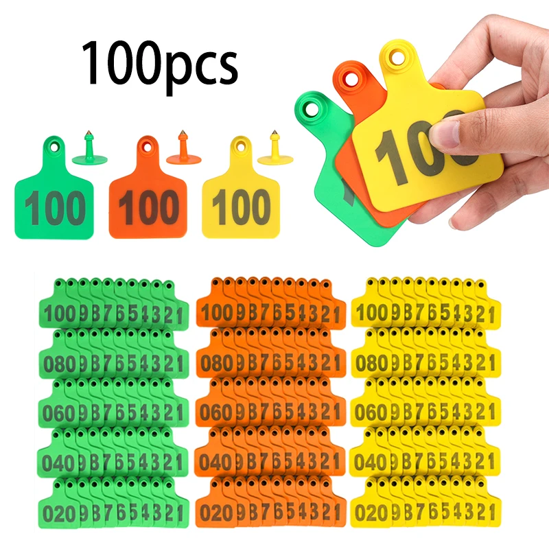 Previene la pérdida Con palabras No.001-100 Número Etiqueta de oreja de cobre Tarjeta de identificación especial para cerdos, vacas, ovejas y ganado