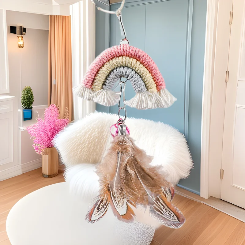 Vara interactiva arcoíris para gatos con clip de puerta