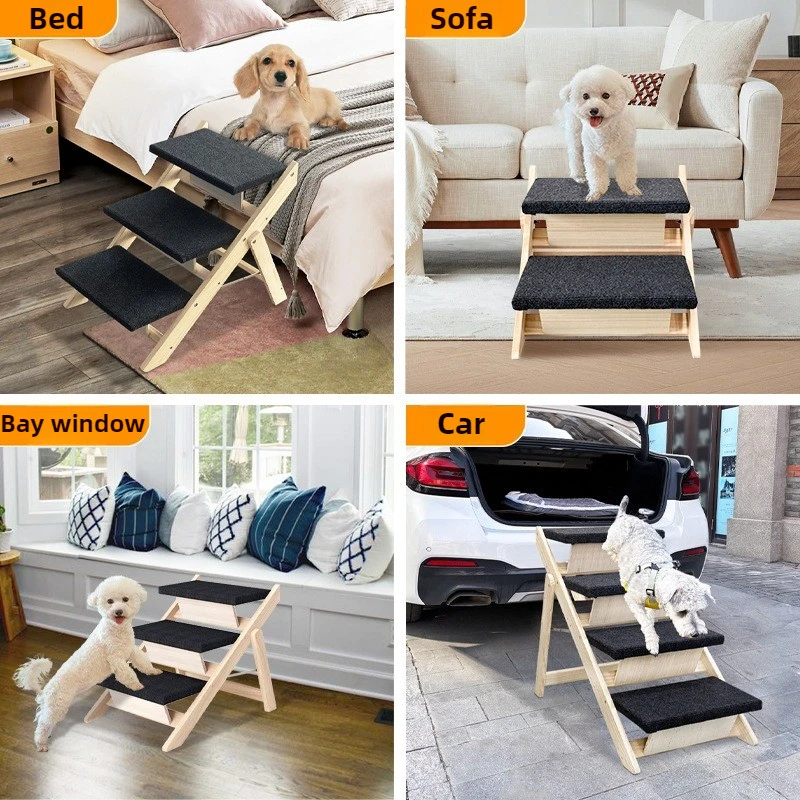 Escaleras de madera para cachorros, accesorios portátiles para escaleras para perros pequeños, escaleras plegables para perros de interior, producto para transportar coches y mascotas - imagen 2