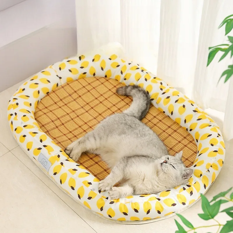 Esteras refrescantes tejidas de mimbre para gatos, almohadilla para dormir transpirable de verano, suministros de disipación de calor para cachorros y gatitos, estera de cama suave para perros - imagen 2