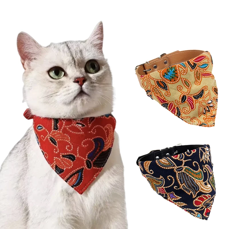 Collar de gato Sphynx de estilo japonés para gatos, cabras, estampado de flores, collares para mascotas con pañuelos, Chinchilla, accesorios para mascotas, bufandas