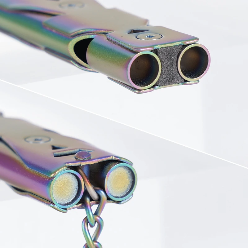 Silbato de doble tubo de aleación de aluminio, silbatos universales, llaveros, silbatos de entrenamiento de aves, silbato de supervivencia para acampar y senderismo al aire libre - imagen 3