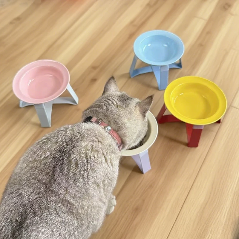 BOOTEELY-cuenco de cerámica para mascotas, marco de hierro, protección del cuello, cuenco de agua enlatado Ufo, boca alta y poco profunda, alimentación Universal para mascotas - imagen 2