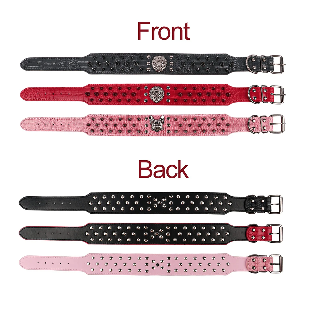 Collares de cuero con tachuelas y pinchos afilados de 2 pulgadas de ancho para perro Pitbull, Bulldog, collares grandes ajustables para perros medianos y grandes, Boxer Pitbull - imagen 4