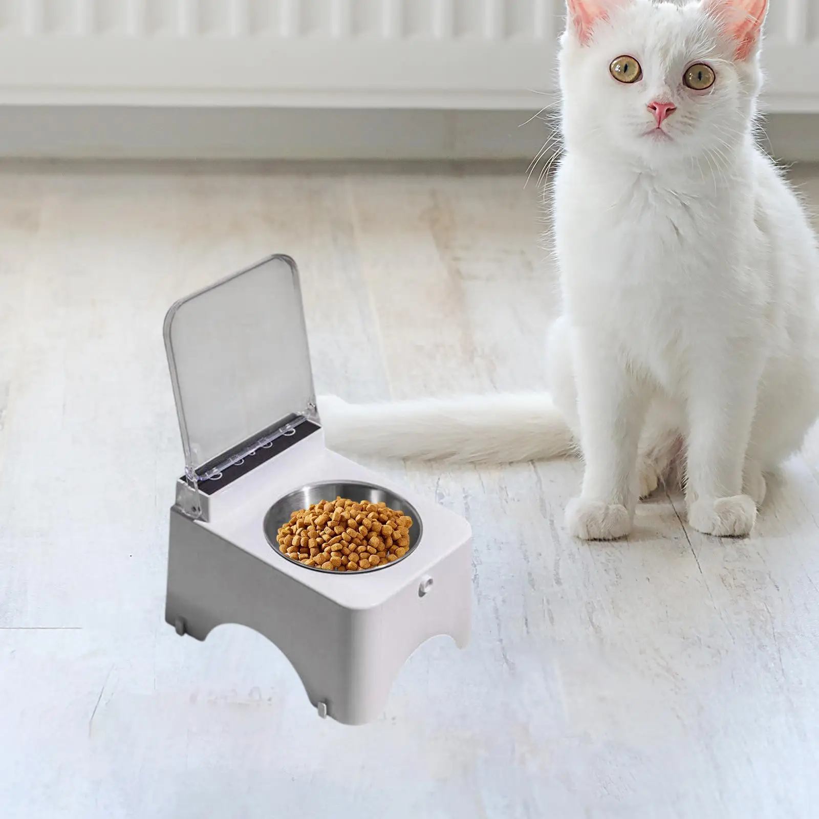 Tilted Raised Cat Bowl Auto Open Cover Pets Supplies Pet Feeding Bowl Smart Pet Feeder