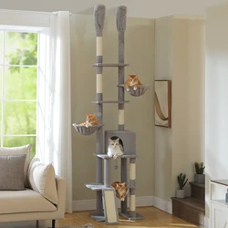 Árbol para gatos piso a techo con sisal, hamaca y juguetes interior