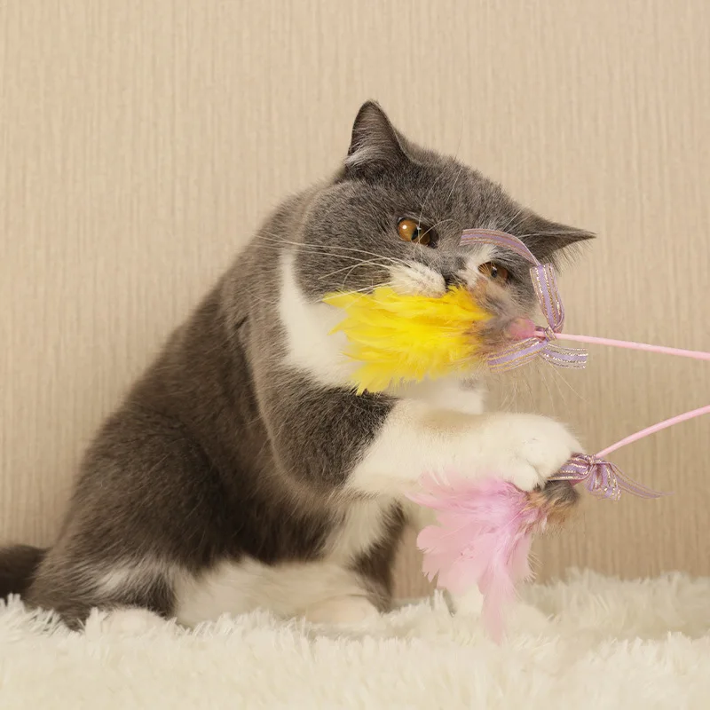 OUZEY-Juguete interactivo de plumas suaves para gatos, felpa, divertido, palo, juego en interiores, entrenamiento, juguetes para gatitos, productos para mascotas - imagen 2