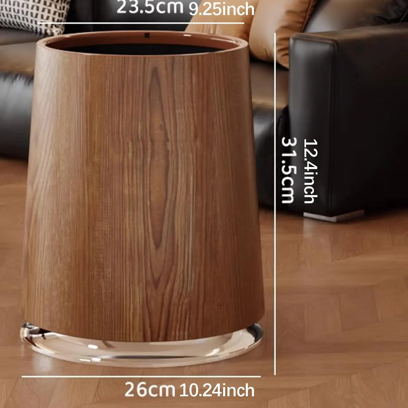Trash Can Imitation Wood Grain,Round,Decorative,Farmhouse,Open Top,Wastebasket Garbage Can for Office Bedroom Household Home