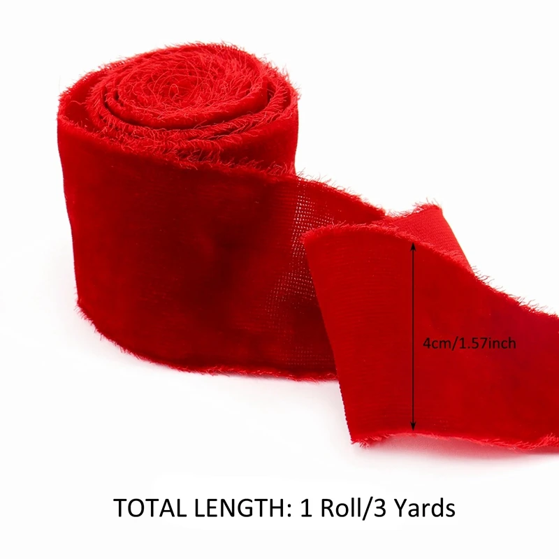 Cinta de terciopelo hecha a mano con flecos, 1,57 pulgadas de ancho, 3 yardas de longitud, cintas con bordes deshilachados para envolver regalos, manualidades, decoración para fiestas navideñas - imagen 2