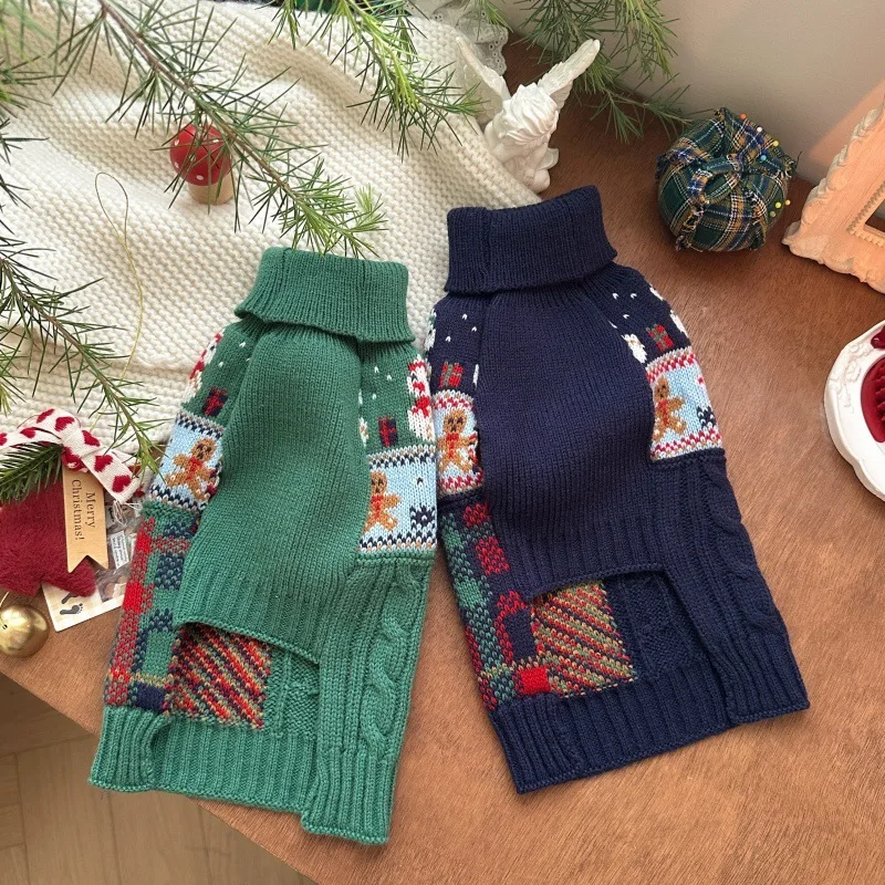 Ropa navideña de punto para perros, suéter de muñeco de nieve para mascotas, ropa cálida de invierno de Pomerania, jersey de dibujos animados de peluche, chaquetas para cachorros - imagen 2