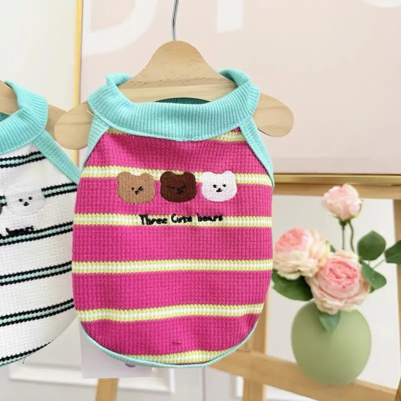 Camiseta sin mangas a rayas para mascotas, camiseta fina y transpirable con parte inferior de peluche para perros pequeños, ropa para cachorros, ropa para perros pequeños - imagen 4
