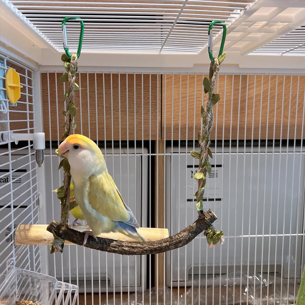 Columpio de loro de madera con enredaderas trepadoras, perchas para peonía, piel de tigre, pájaros, jaula de madera duradera, accesorio para aliviar el estrés, 1 ud. - imagen 4